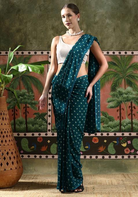Teal Printed Georgette Saree Set