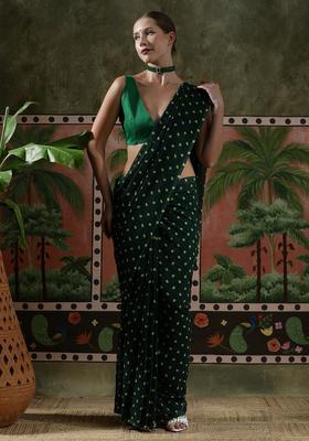 Green Printed Georgette Saree Set