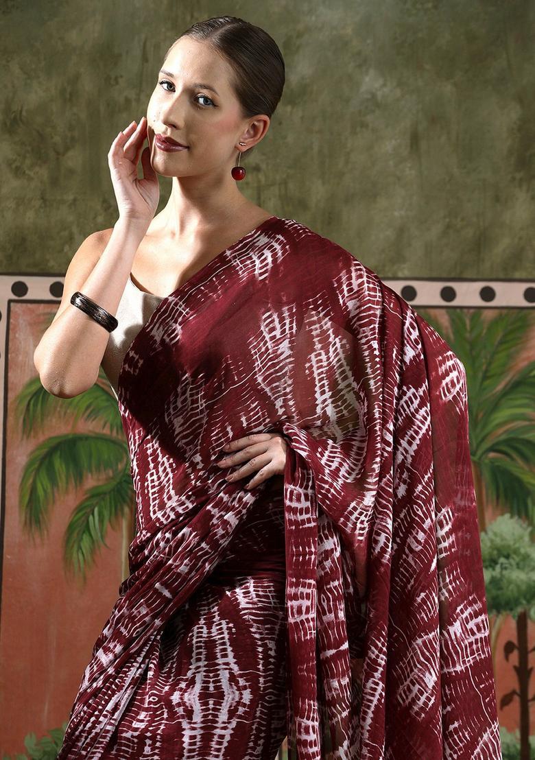 Maroon Tie And Dye Georgette Saree Set - Indya