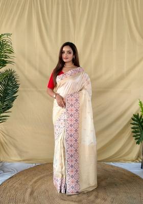 Ivory Woven Silk Blend Saree Set