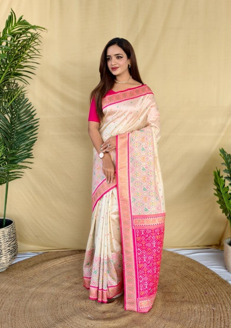 Ivory Woven Silk Blend Saree Set - Indya