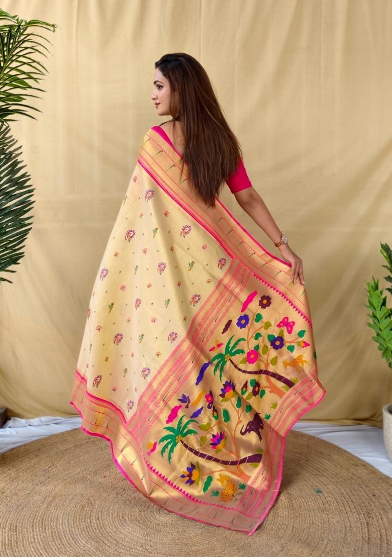 Ivory Woven Silk Blend Saree Set - Indya