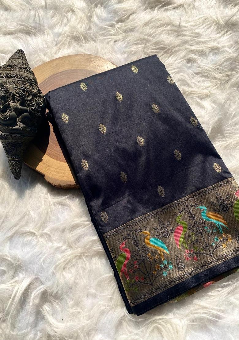 Black Woven Banarasi Saree Set - Indya