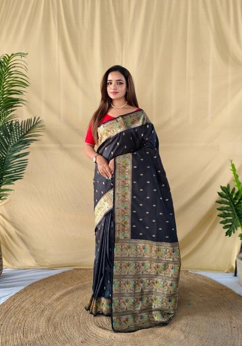 Black Woven Banarasi Saree Set
