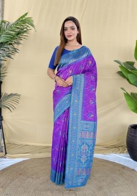 Teal Woven Silk Blend Saree Set
