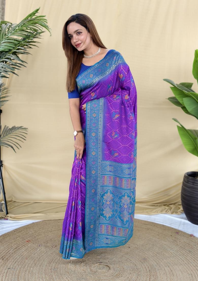 Teal Woven Silk Blend Saree Set - Indya