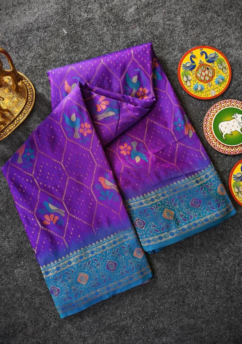 Teal Woven Silk Blend Saree Set - Indya