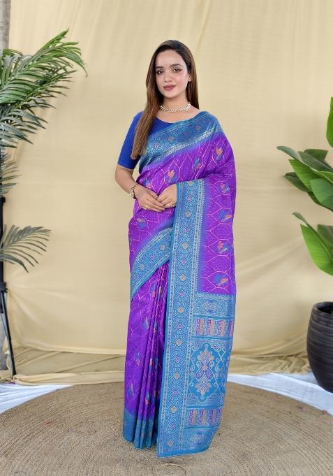 Teal Woven Silk Blend Saree Set