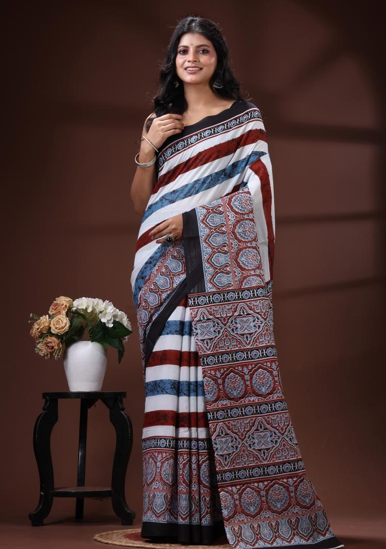 Multicolor Printed Cotton Saree Set - Indya