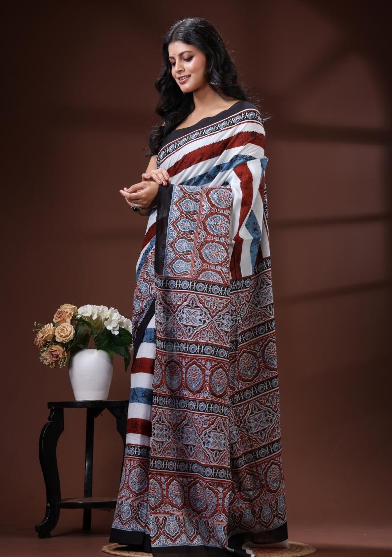Multicolor Printed Cotton Saree Set - Indya