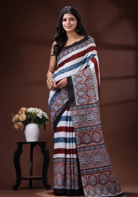 Multicolor Printed Cotton Saree Set