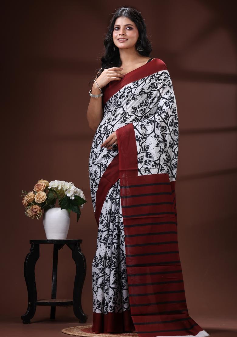 Multicolor Printed Cotton Saree Set - Indya