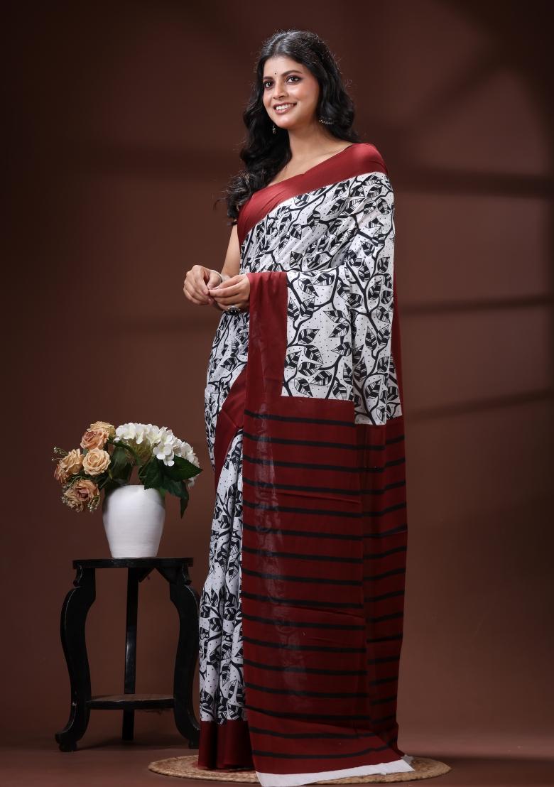 Multicolor Printed Cotton Saree Set - Indya