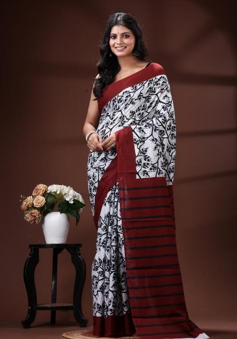 Multicolor Printed Cotton Saree Set