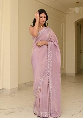 Pink Solid Rangoli Saree Set