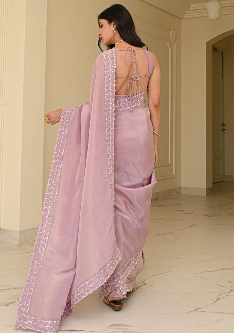 Pink Solid Rangoli Saree Set - Indya