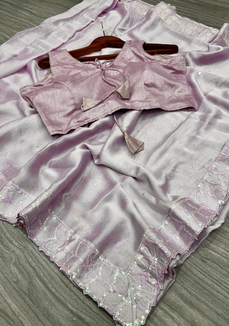 Pink Solid Rangoli Saree Set - Indya