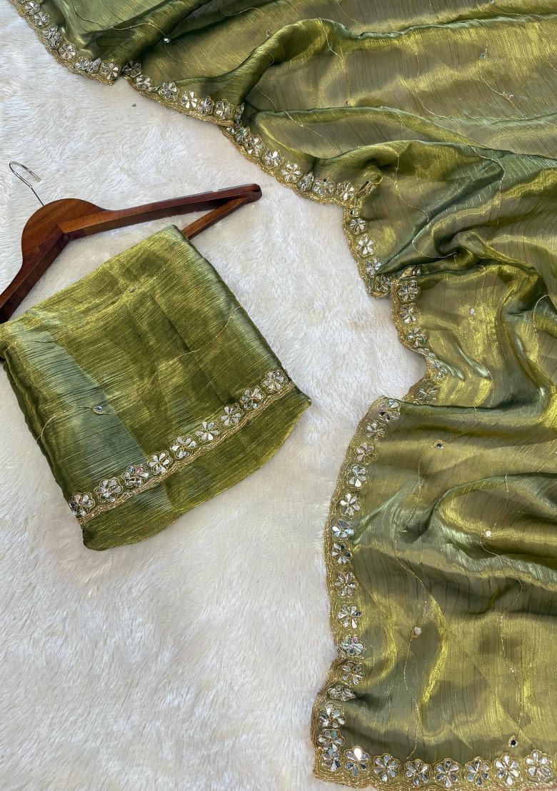 Green Solid Jimmy Choo Saree Set - Indya