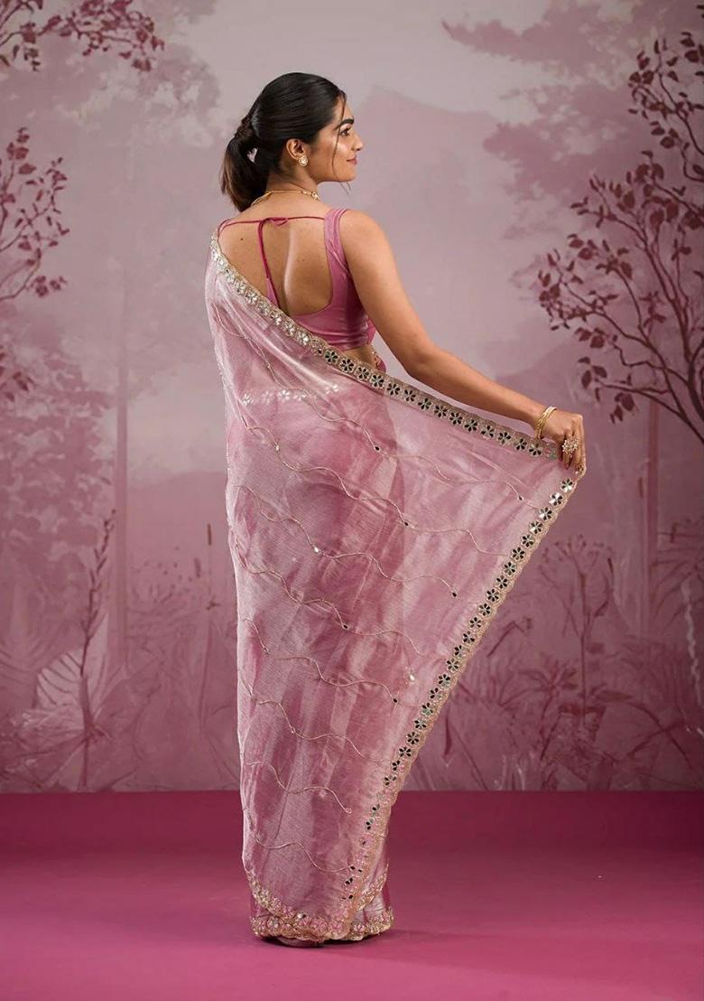 Pink Solid Jimmy Choo Saree Set - Indya