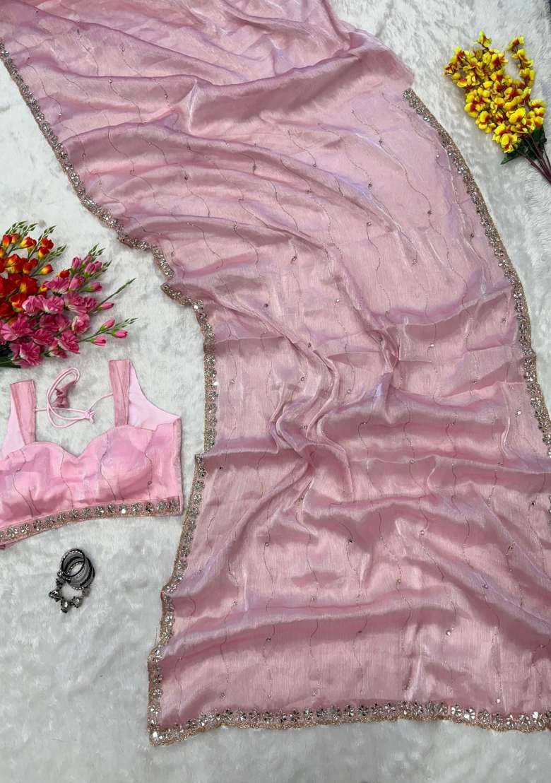 Pink Solid Jimmy Choo Saree Set for Diwali | Wedding & Festive Wear - Indya