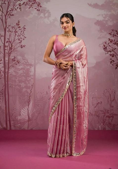 Pink Solid Jimmy Choo Saree Set