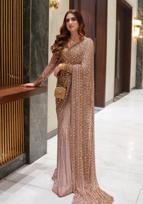 Light Pink Solid Net Saree Set