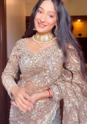 Brown Solid Net Saree Set