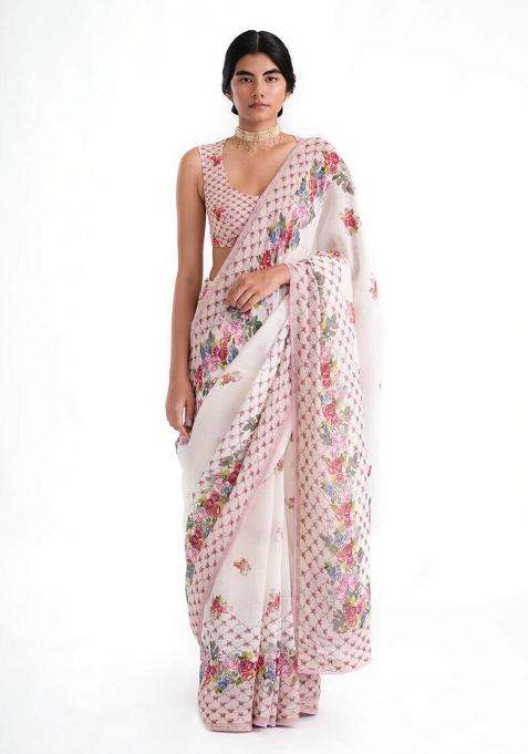 White Solid Cotton Saree Set