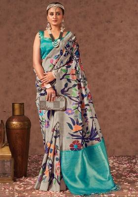 Grey Weaving Tussar Saree Set