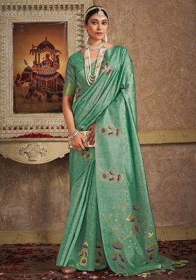 Rama Green Weaving Tussar Saree Set