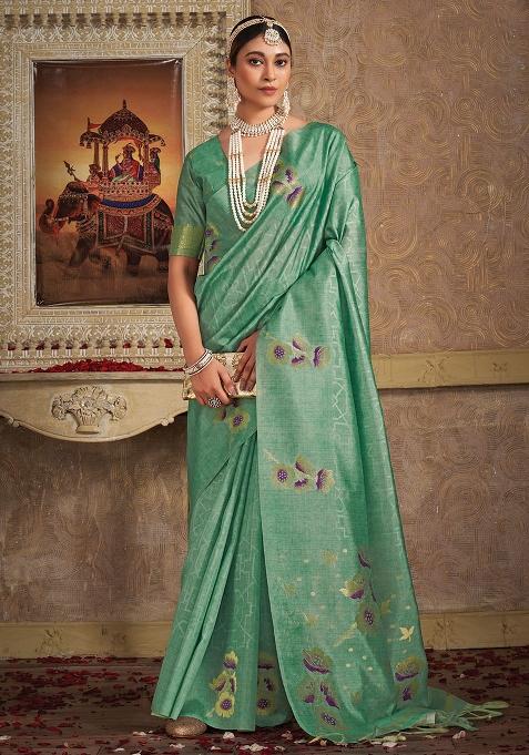 Rama Green Weaving Tussar Saree Set