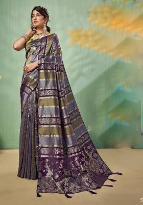 Wine Weaving Tissue Saree Set