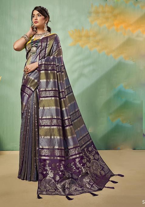 Wine Weaving Tissue Saree Set