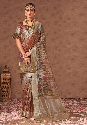 Multicolor Printed Tissue Saree Set