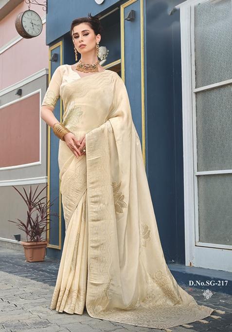 Cream Weaving Silk Saree Set