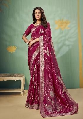 Cherry Weaving Silk Blend Saree Set