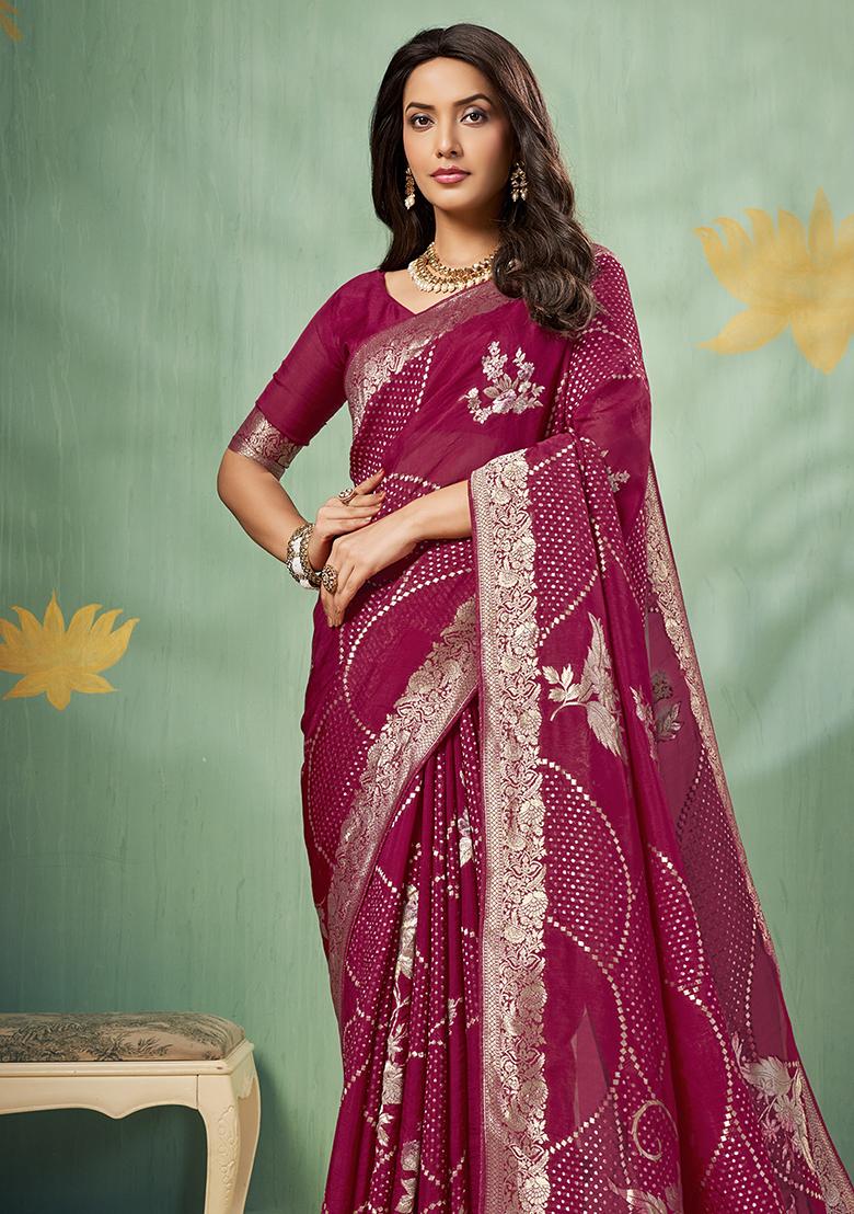 Cherry Weaving Silk Blend Saree Set - Indya