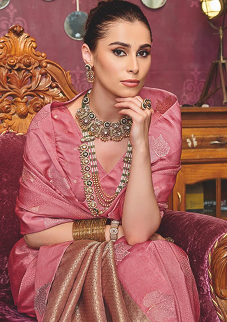 Gajari Weaving Silk Blend Saree Set - Indya