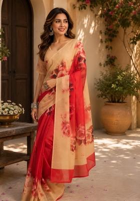 Multicolor Floral Print Chanderi Saree Set