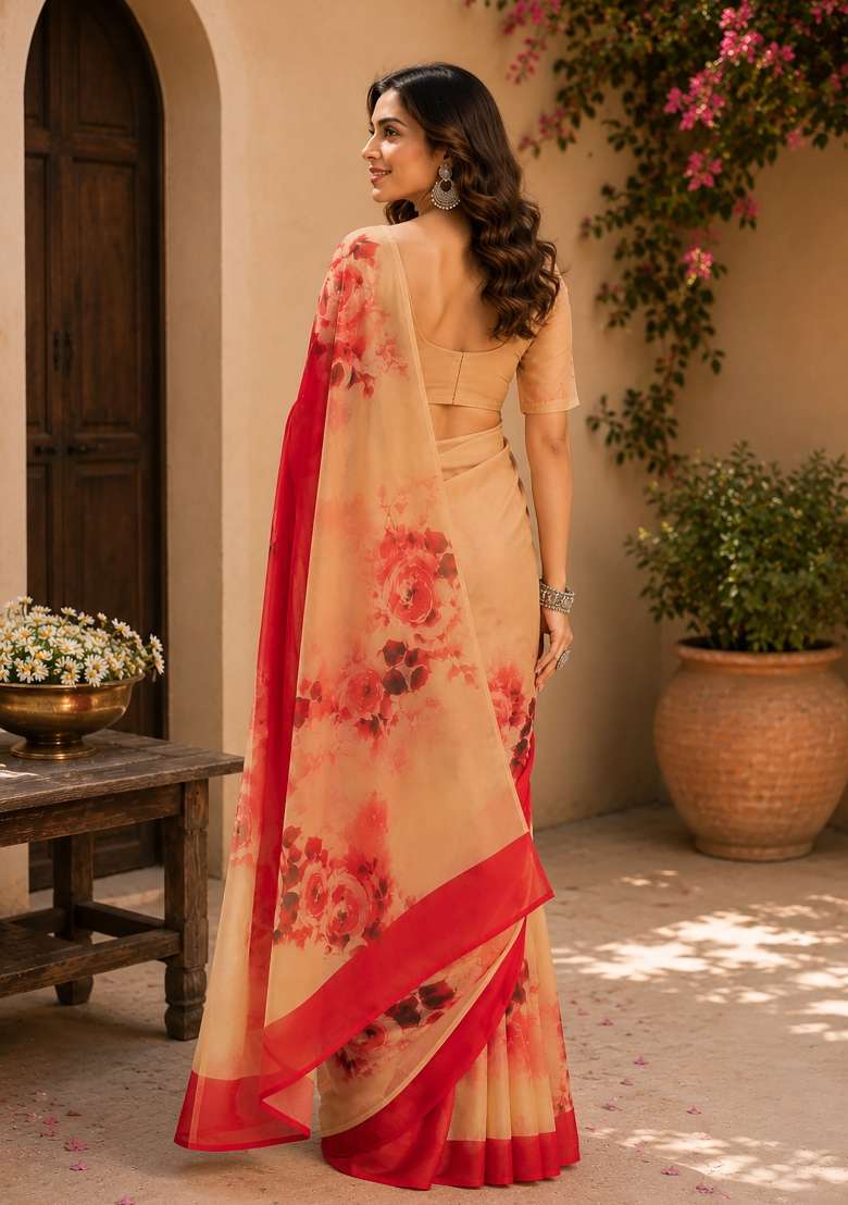 Multicolor Floral Print Chanderi Saree Set for Diwali and Festive Wear - Indya