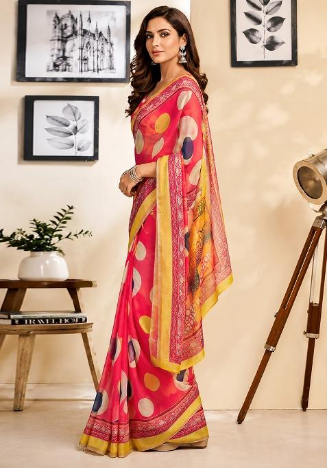 Pink Polka Dot Chanderi Saree Set