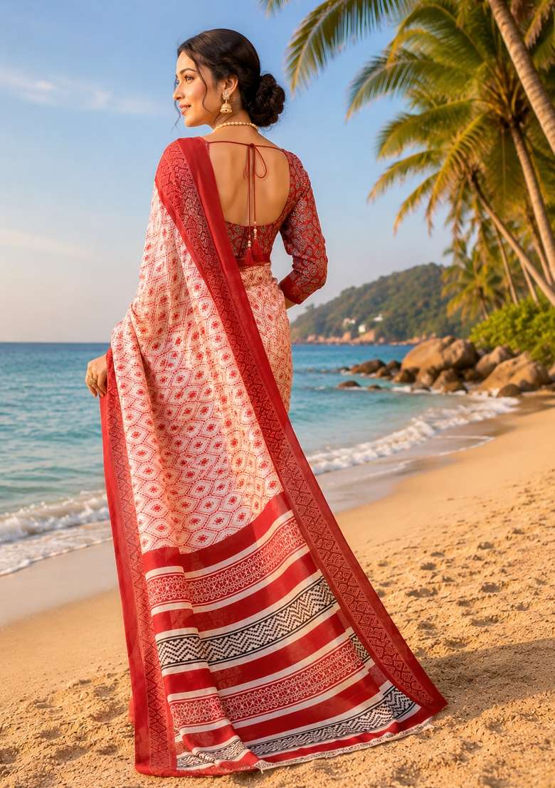 Off White Ikat Chanderi Saree Set for Diwali | Wedding & Festive Wear - Indya