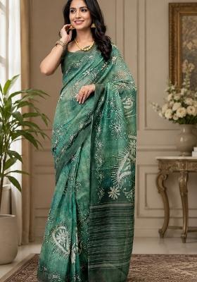 Forest Green Batik Style Chanderi Saree Set