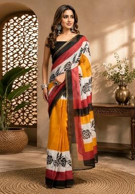 Multicolor Floral Print Chanderi Saree Set