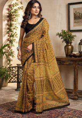 Mustard Kalamkari Chanderi Saree Set