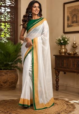 White Kerala Kasavu Chanderi Saree Set