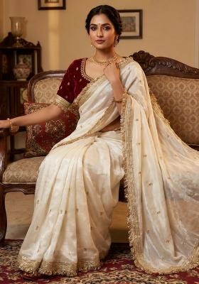 White Sequin Work Fandi Saree Set