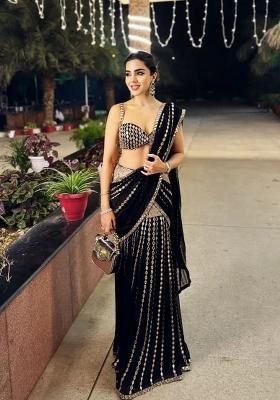 Black Silver Embellished Georgette Saree Set