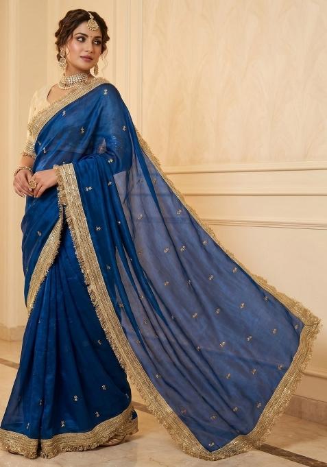 Blue Sequin Work Fandi Saree Set