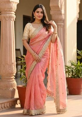 Light Pink Sequin Work Fandi Saree Set
